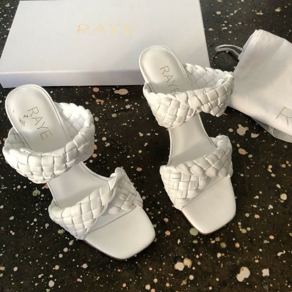 RAYE Jordan Heels White Woven Leather Square Toe Revolve 7.5 $228